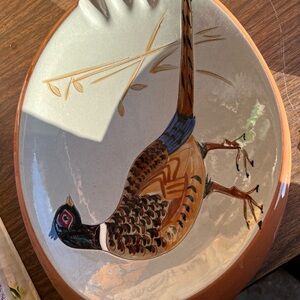 Stangl Pheasant Ceramic Pottery Plate / Ashtray MCM / Hand painted